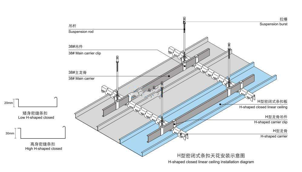 H型密闭式条扣天花安装示意图 H型密闭式条扣天花安装示意图